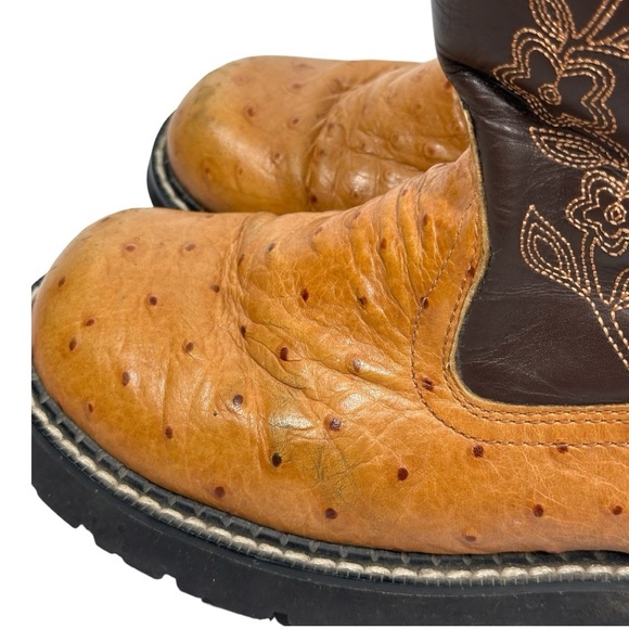 Roper Western Brown Leather Boots Women's 7 Round Toe Pull On Floral Two-Tone - Picture 7 of 12